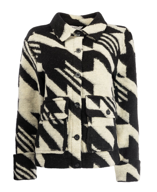 Halifax LS Black Timeless Pied de Coq Heavy Knit | Black