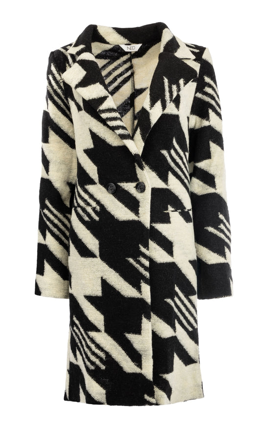Raiana-VSleeve LS Black Timeless Pied de Coq Heavy Knit | Black