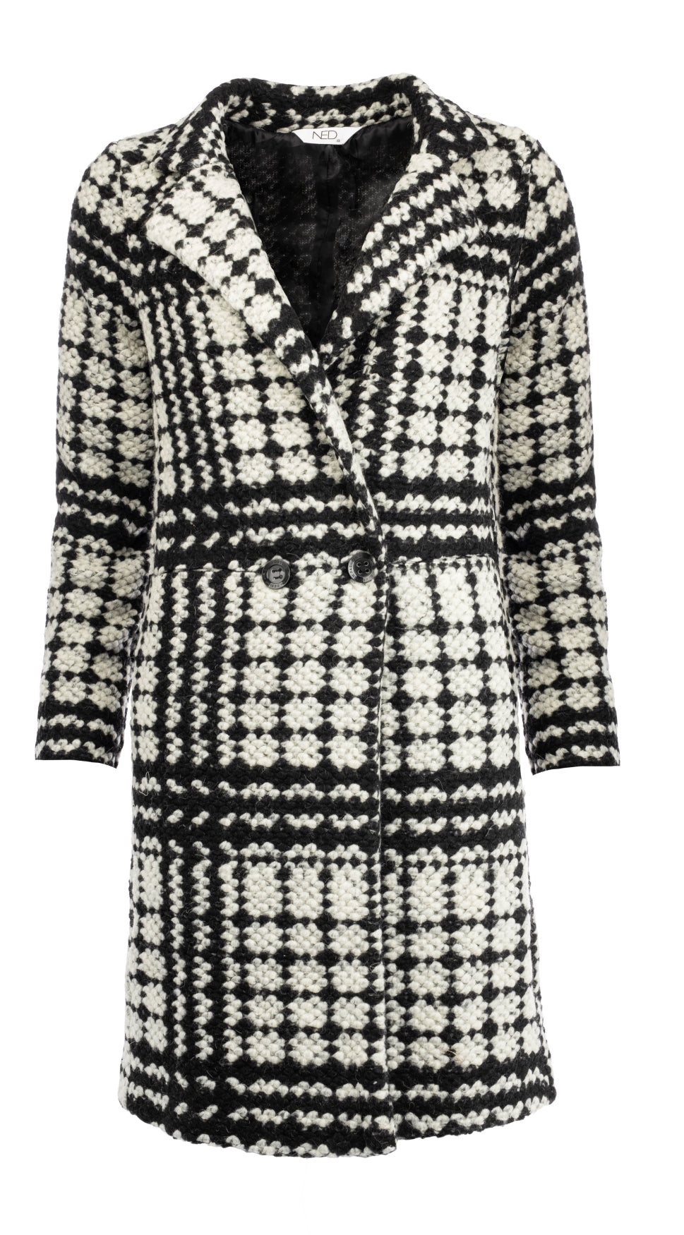 Raiana V LS Ecru Large Glencheck Heavy Knit | Ecru