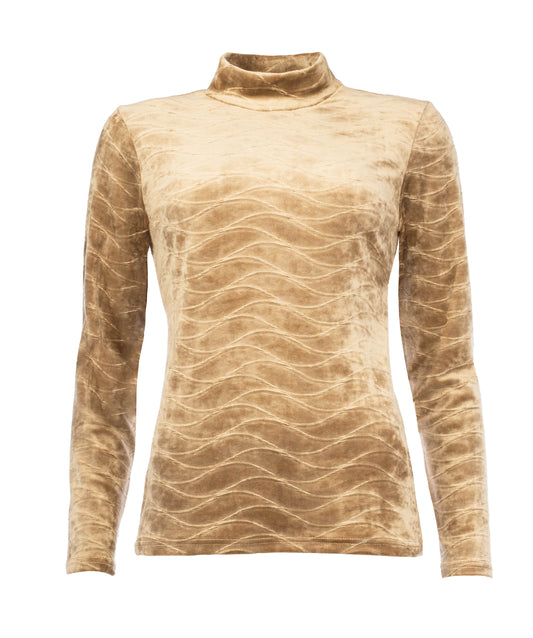 Milans Plain LS Velvet Stretch Knit | Beige
