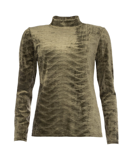 Milans Plain LS Velvet Stretch Knit | Army