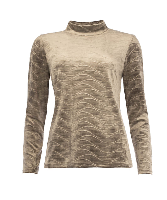 Milans Plain LS Velvet Stretch Knit | Taupe
