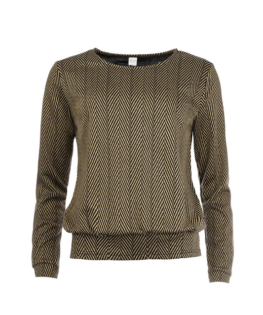 Cela Plain LS Brown Herringbone Knit | Brown