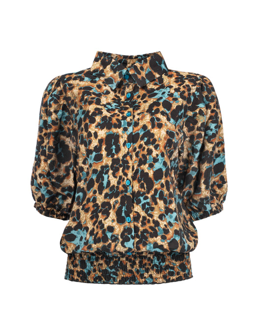 Miran 1/2 SS Petrol Leopard Woven | Petrol