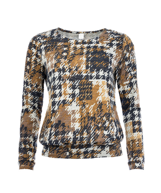 Cela Plain LS Grey Mel. Pied de Poule Knit | Grey Melange