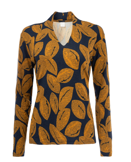 Veral LS Marine Stripey Leaves Tricot | Marine
