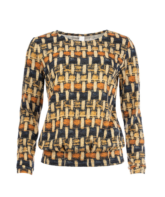 Cela Plain LS Marine Angora Brushed Blocks  Knit | Marine