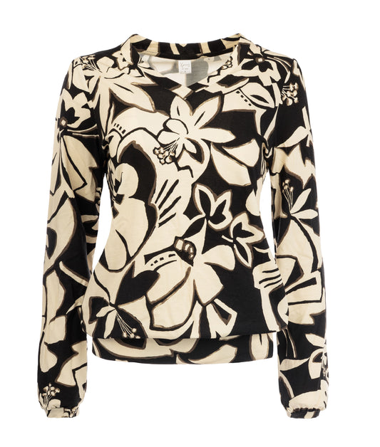 Veraya LS Black Pistel Flower Tricot | Black