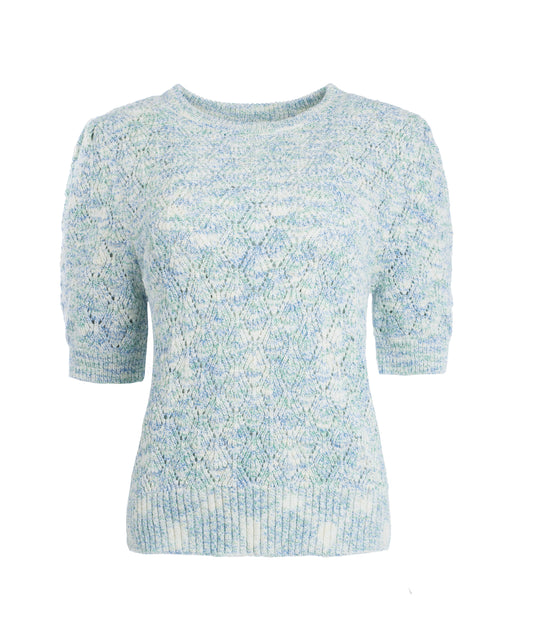Nene 1/2 SS Ajour Melange Knit | Blue Melange