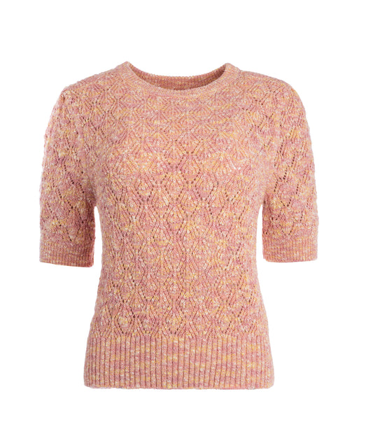 Nene 1/2 SS Ajour Melange Knit | Pink Melange