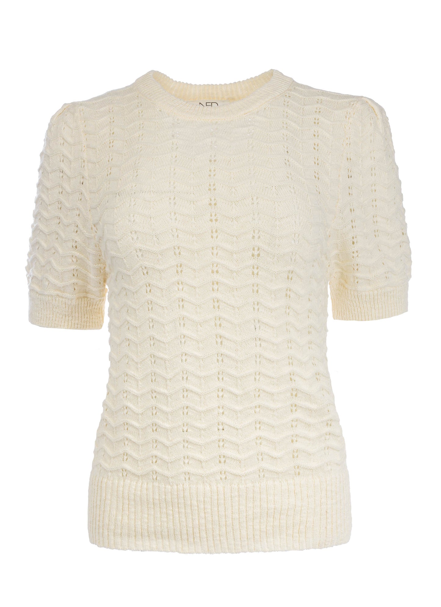 Tay 1/2 SS Wavy Ajour Knit | Ecru