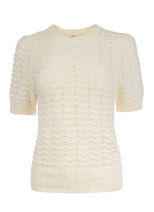 Tay 1/2 SS Wavy Ajour Knit | Ecru