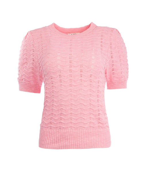Tay 1/2 SS Wavy Ajour Knit | Prism Pink