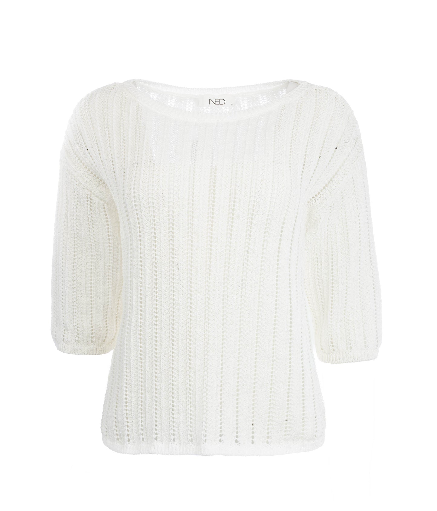 Litani 1/2 SS Open Ajour Knit | Optical White