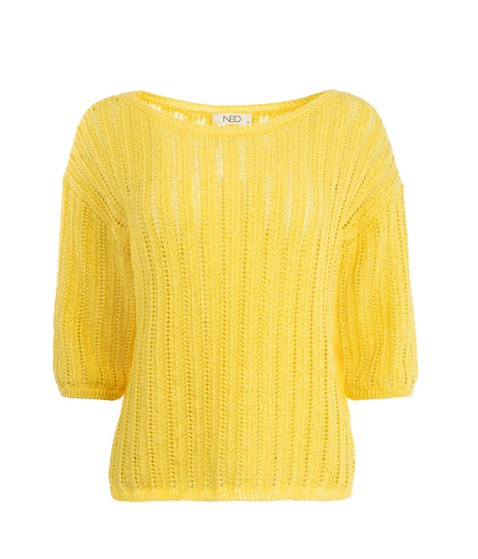 Litani 1/2 SS Open Ajour Knit | Sunshine Yellow