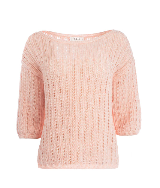 Litani 1/2 SS Open Ajour Knit | Impatiens Pink