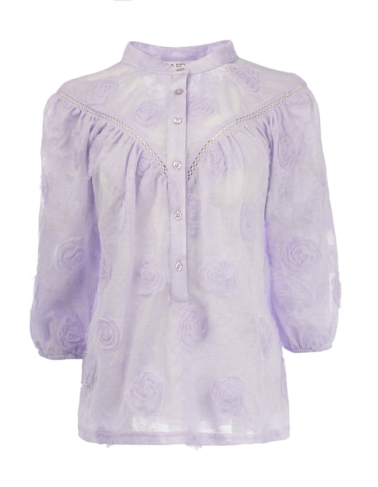 Blouse Bobin 3/4 SS Roses Crepe Woven | Lavendula