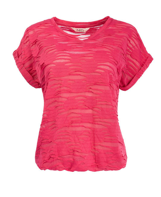 Top Evans SS Cut-out Structure Tricot | Fuchsia