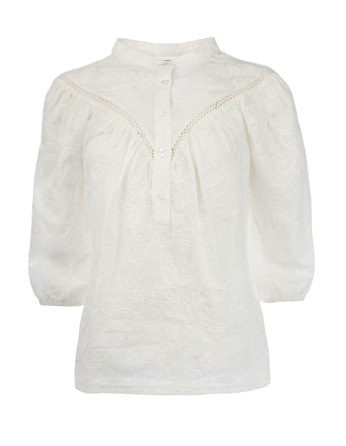 Blouse Bobin 3/4 Cotton Embroidery | Optical White