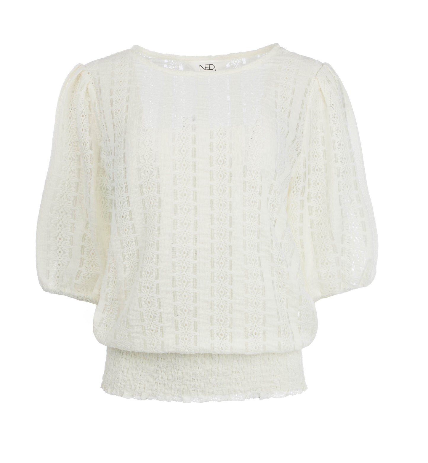 Top Morant 1/2 SS Floral Ajour Tricot | Ecru