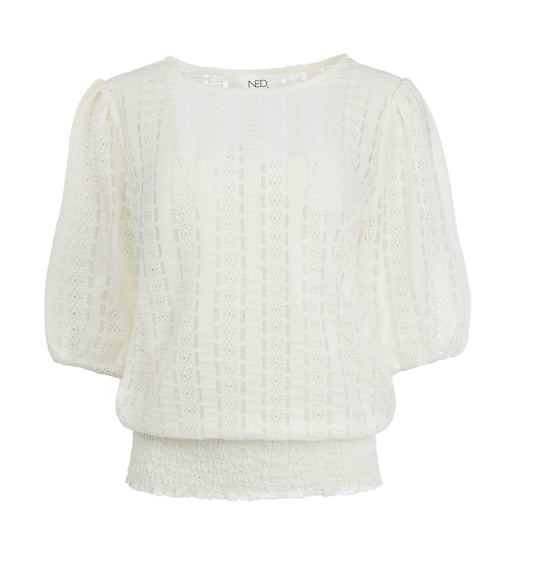 Morant 1/2 SS Floral Ajour Tricot | Ecru