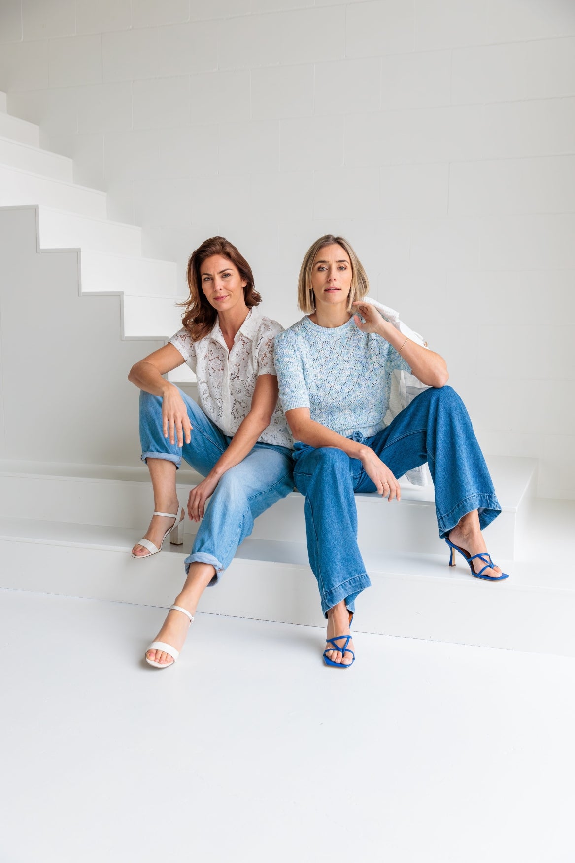 Nene 1/2 SS Ajour Melange Knit | Blue Melange