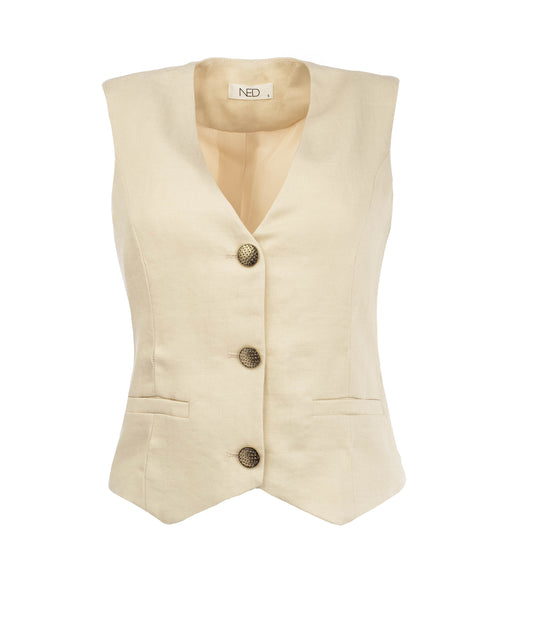 Gilet Raia SL Twill Linnenlook | Beige Day