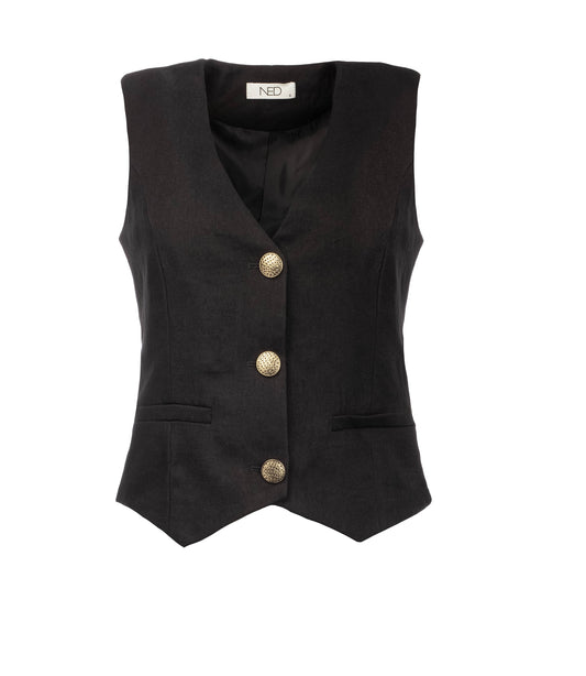 Vest/ Gilet Raia SL Twill Linnenlook | Black