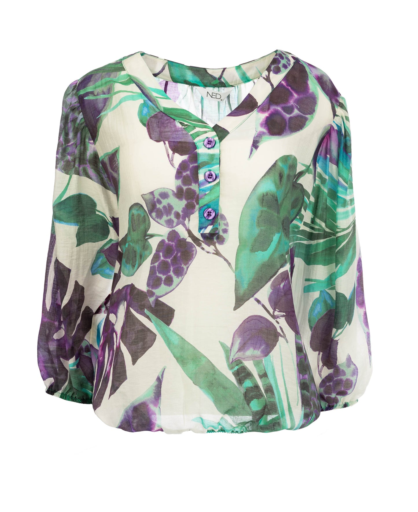 Top Kaylie 3/4 Purple Magic Botanical Tropics Chic | Puple Magic