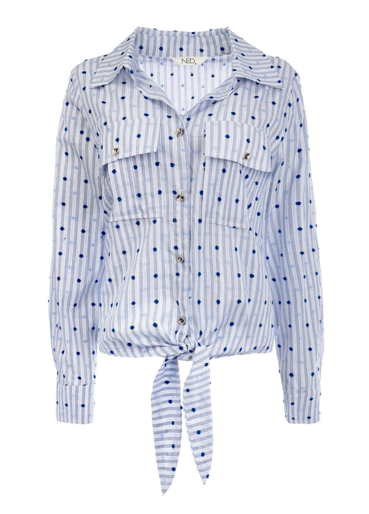 Minho LS Blue Lolite Poplin Blemd Dot Stripe Woven | Blue Lolite