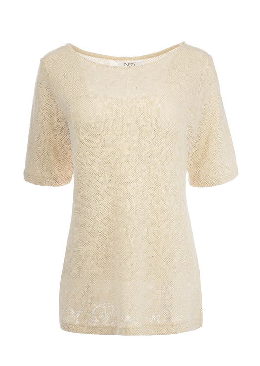 Top Calloni 1/2 SS Panther Lurex Knit | Sand