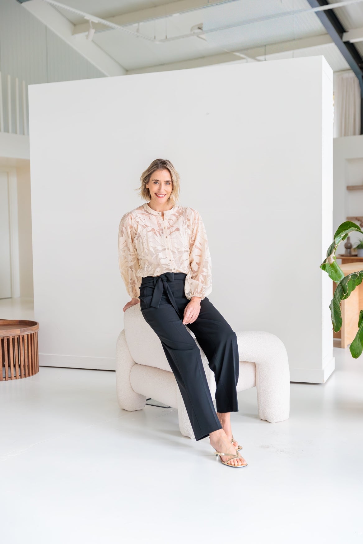 Blouse Renske LS Sand Botanic Burnout Ausbrenner | Sand