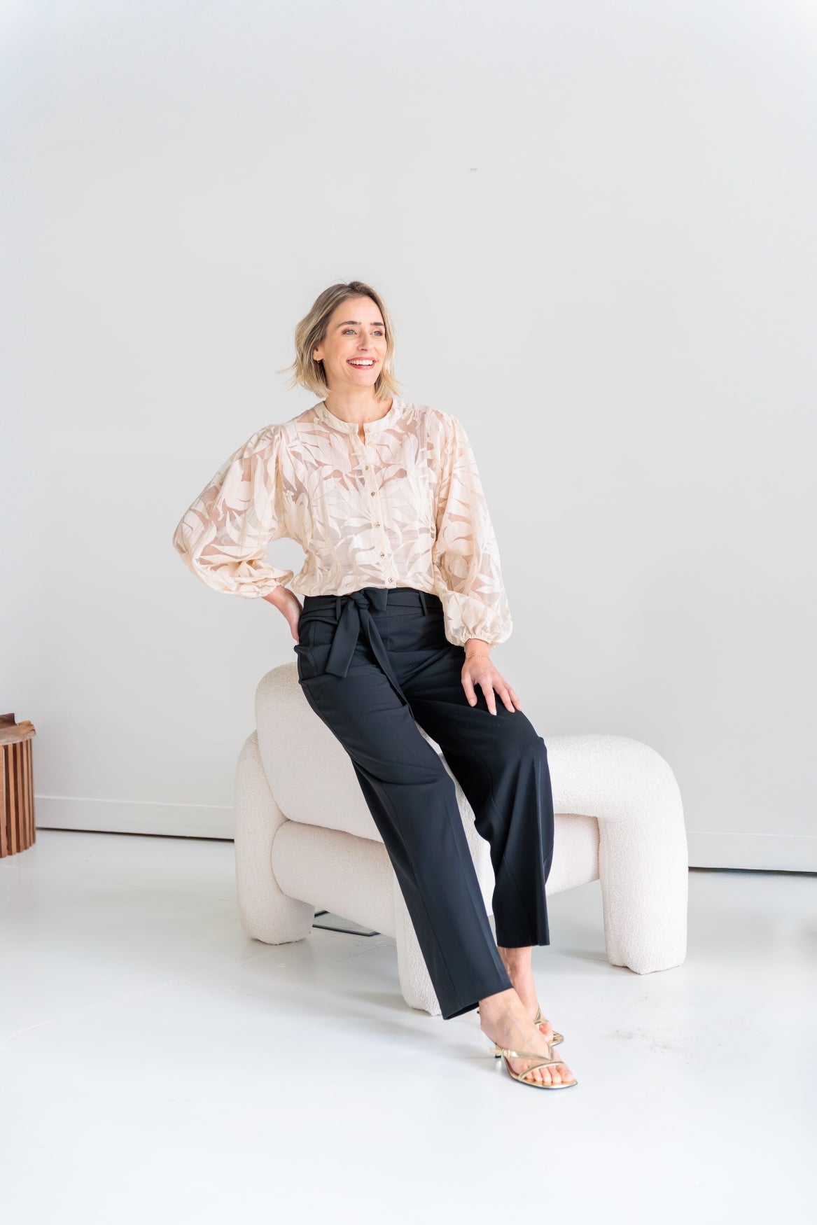 Blouse Renske LS Sand Botanic Burnout Ausbrenner | Sand