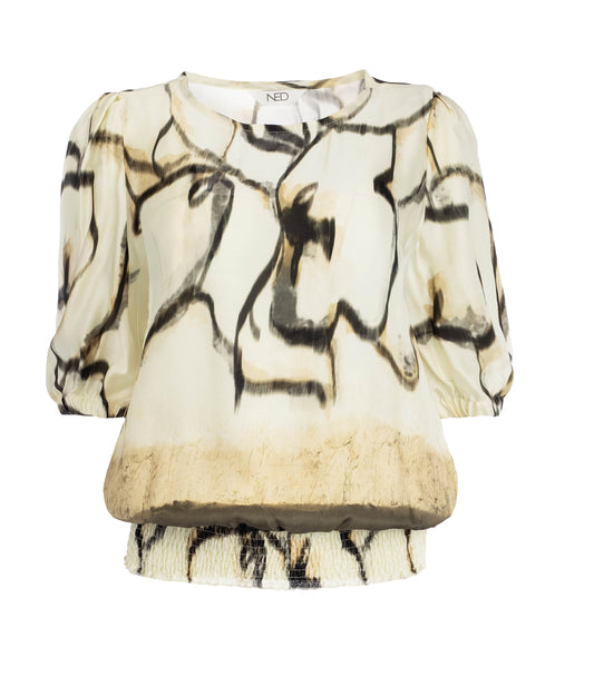 Top Capro 1/2 SS Ecru Unique Design Floral | Ecru