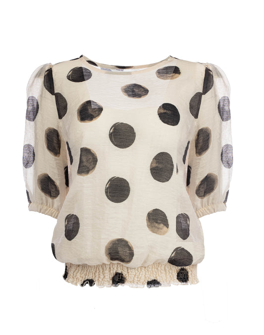 Top Capro 1/2 SS Ecru Ducky Dots | Ecru