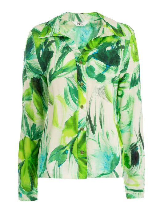 Blouse Malo LS Grass Green Fantasy of Flowers | Grass Green