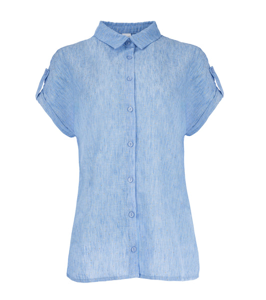 Annelie Top SS Linen Look Hotfix Woven | Jeans Blue