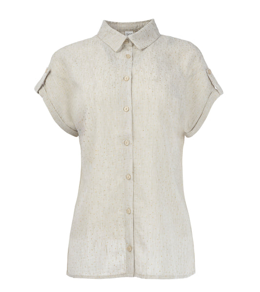 Annelie Top SS Linen Look Hotfix Woven | Sand