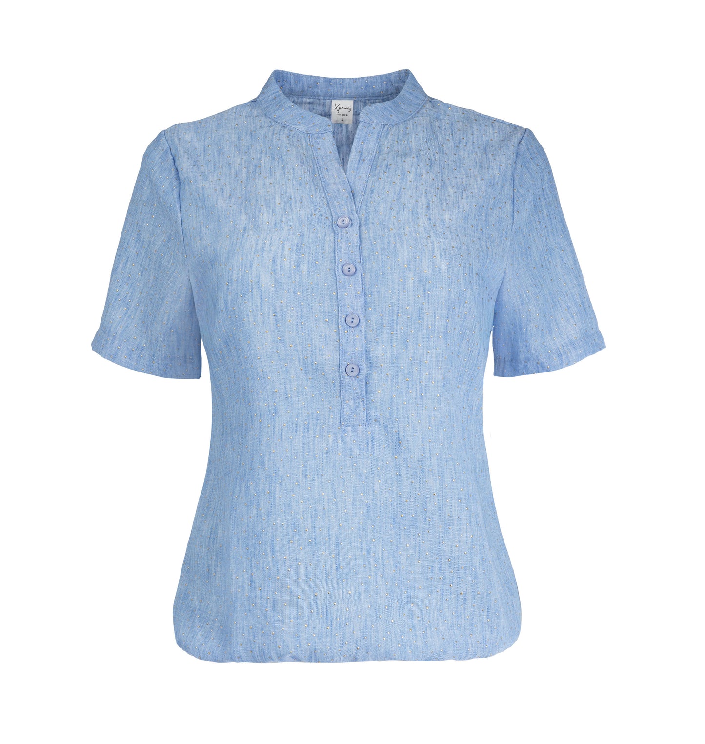 Top Lucie SS  Linen Look Hotfix Woven | Jeans Blue
