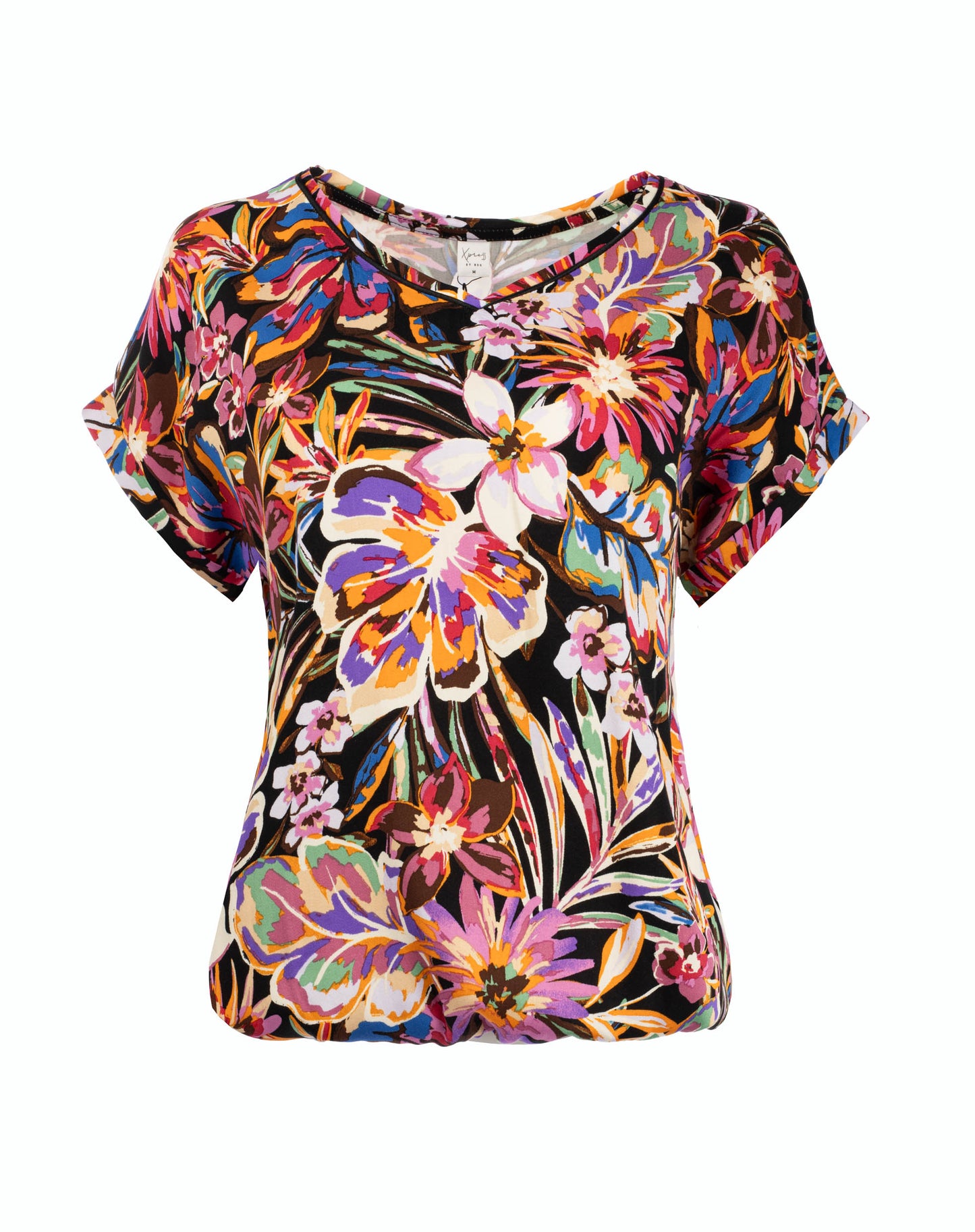 Top Nox-PW SS Black Multi Flower Woven | Black