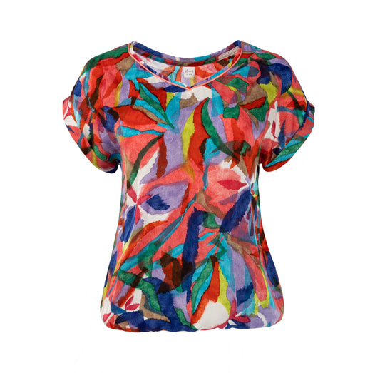Top Nox-PW SS Coloured Watercolour Flower Woven | Colored