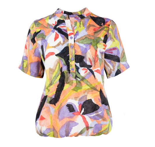 Lucie SS Salmon Watercolour Flower Woven | Salmon