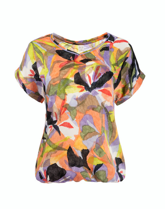 Top Nox-PW SS Salmon Watercolour Flower Woven | Salmon