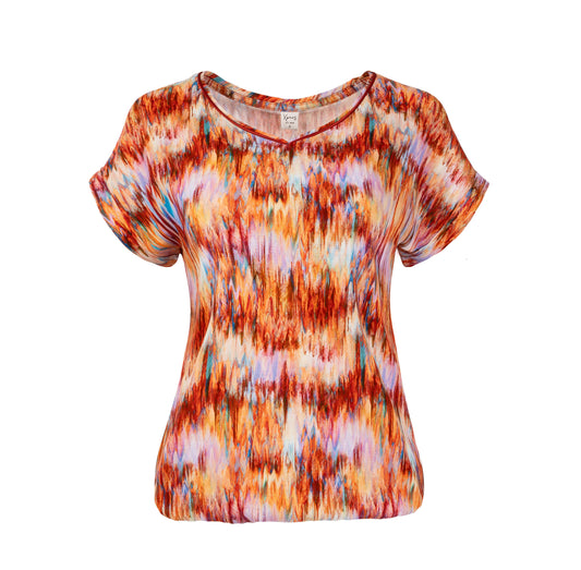 Top Nox-PW SS Brown Drips Slub Viscose Stretch | Brown