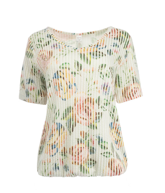 Top Xavier SS Green Painted Roses Tricot | Green