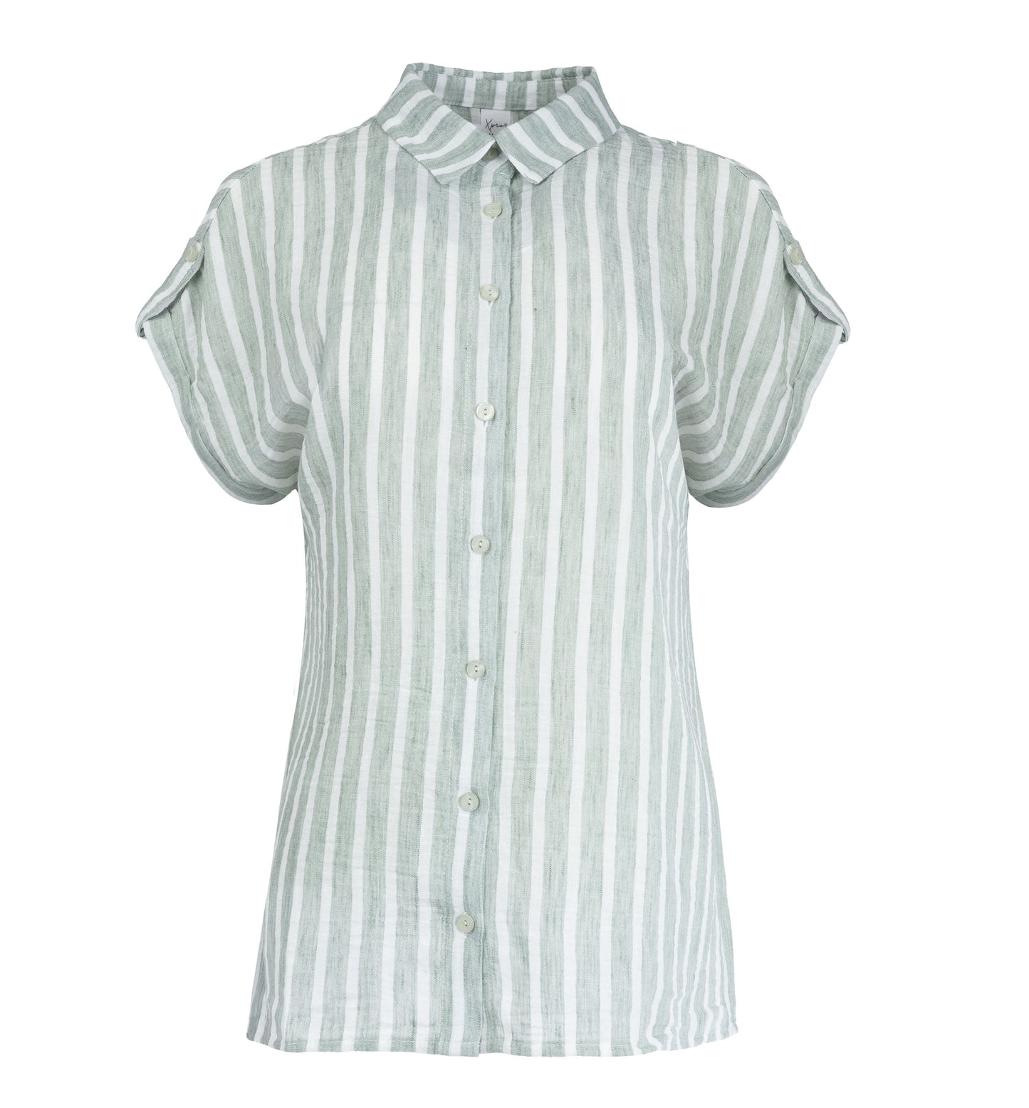 Blouse Annelie SS Army Linen Look Stripe Woven | Army