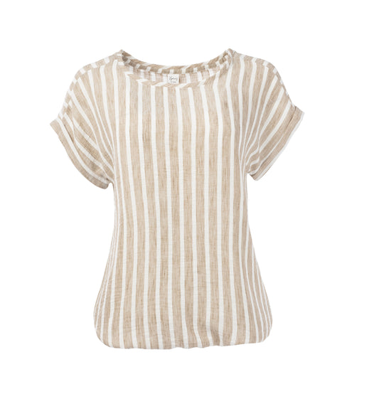 Top Brisia W Brown Linen Look Stripe Woven | Brown