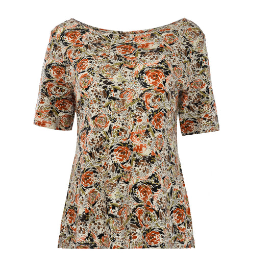 Top Calloni 1/2 SS Cognac Roses Tricot | Cognac