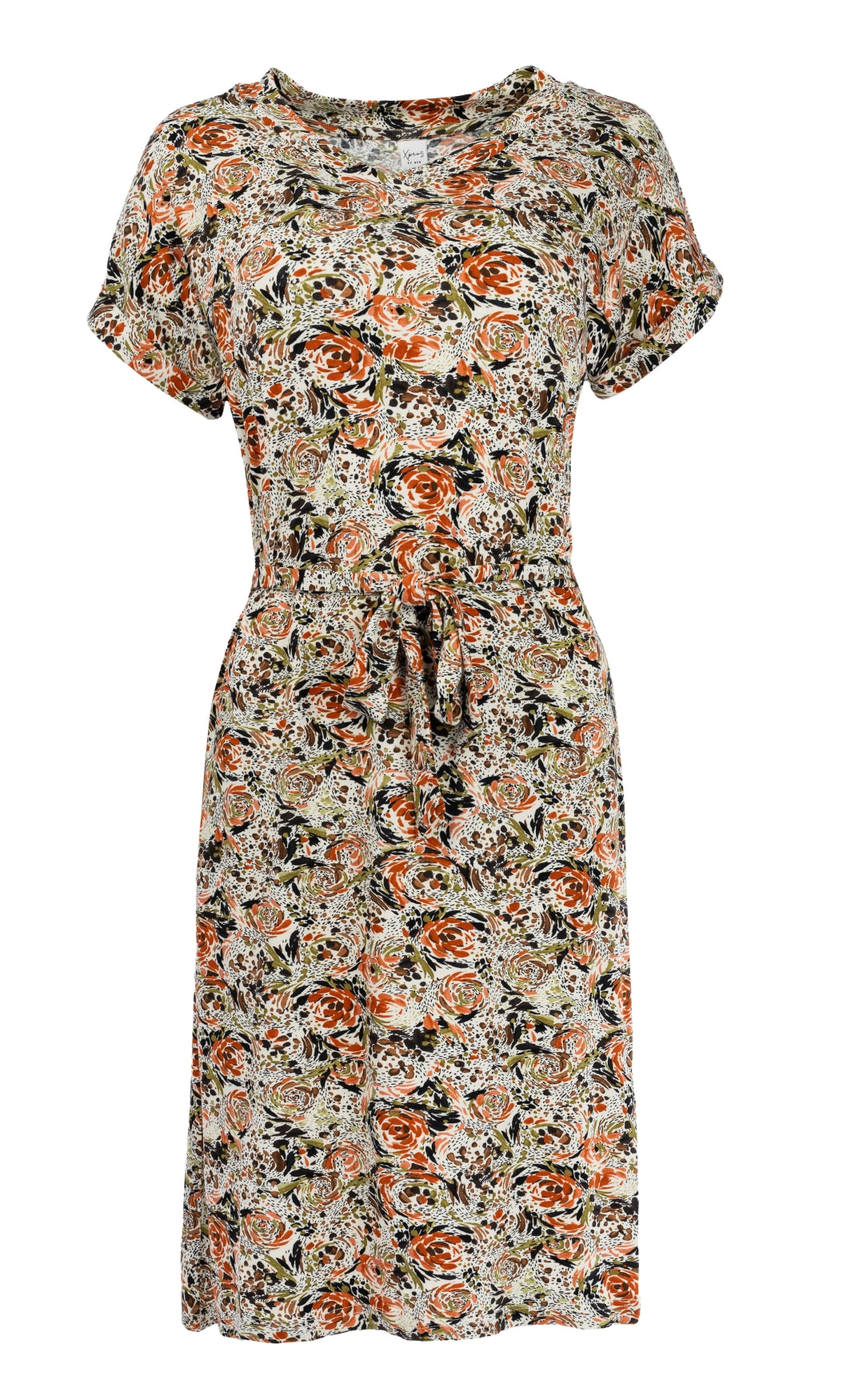 Jurk Mary SS Cognac Roses Tricot | Cognac
