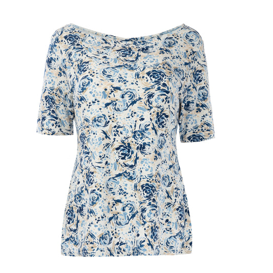 Top Calloni 1/2 SS Marine Roses Tricot | Marine
